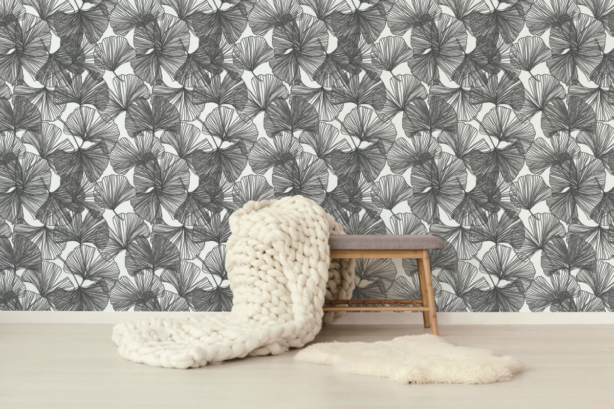 York Ginkgo Leaves Peel & Stick Wallpaper - Black & White