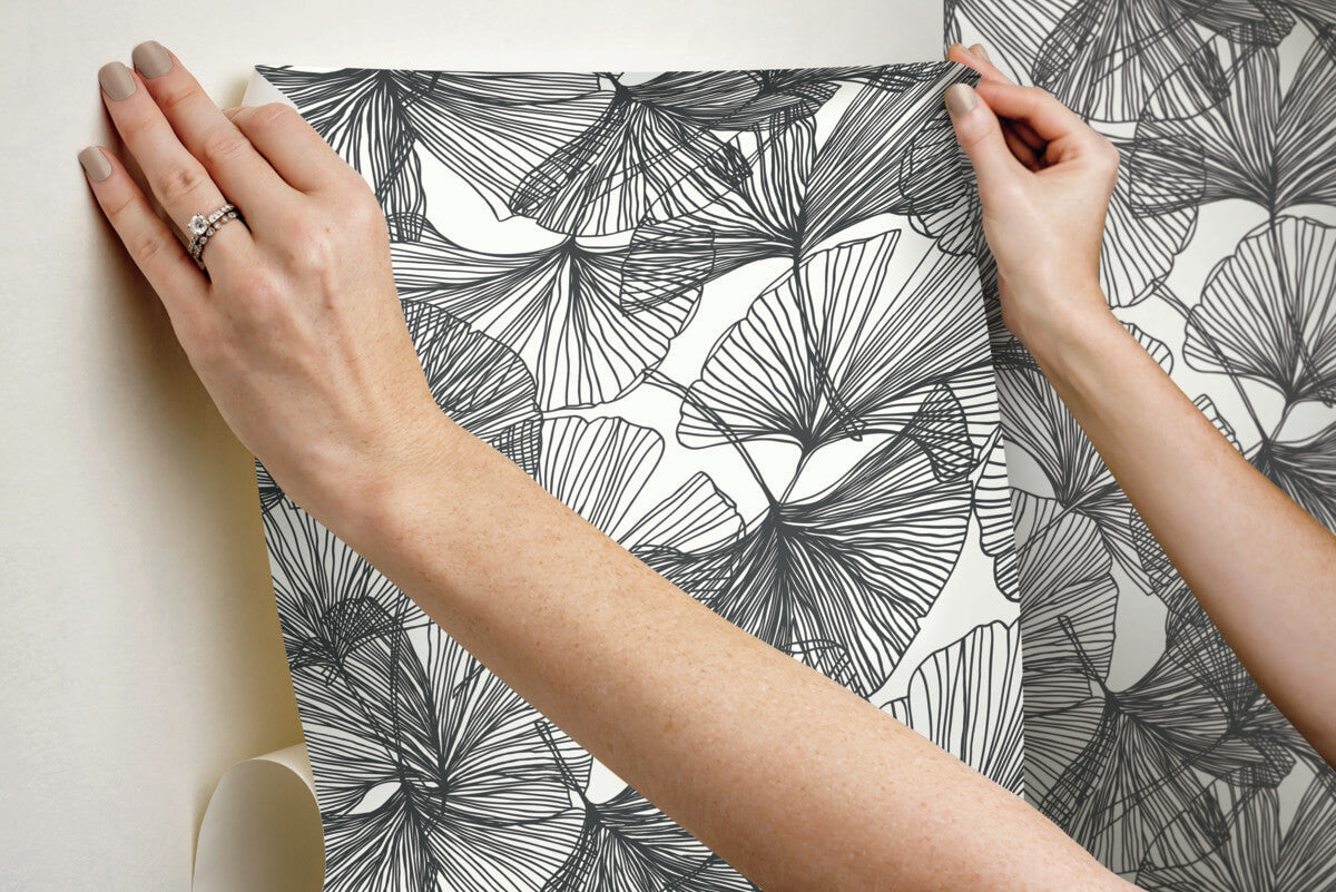 York Ginkgo Leaves Peel & Stick Wallpaper - Black & White
