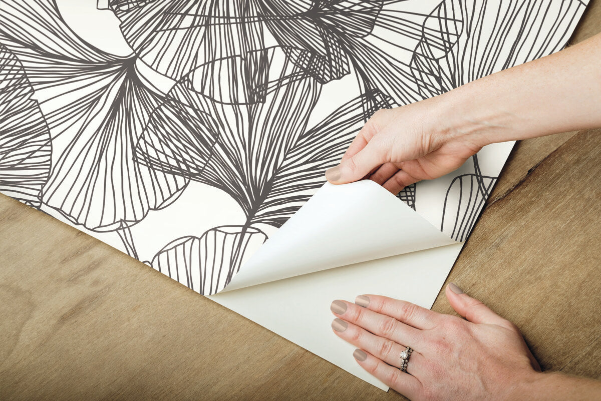 York Ginkgo Leaves Peel & Stick Wallpaper - Black & White