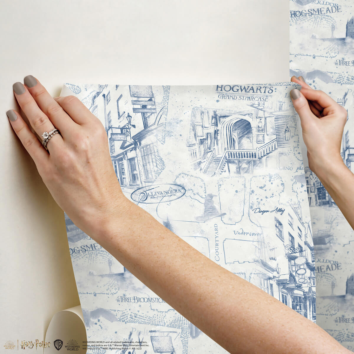 Harry Potter Hogwarts Map Peel & Stick Wallpaper - Blue