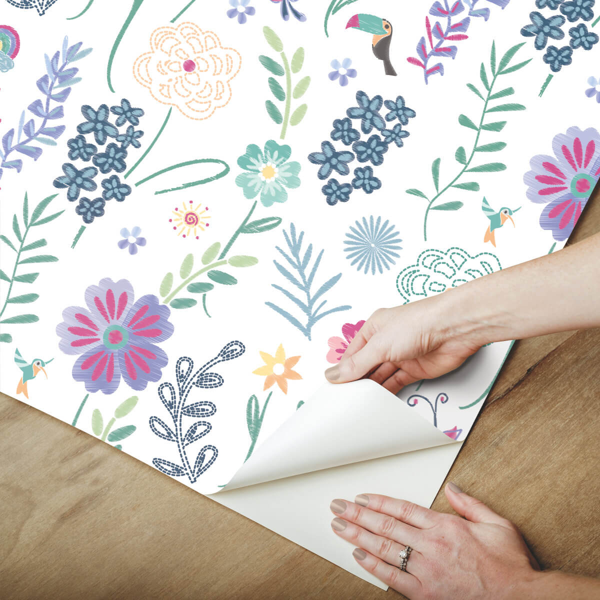 Disney Encanto Embroidery Floral Peel & Stick Wallpaper Sample - White