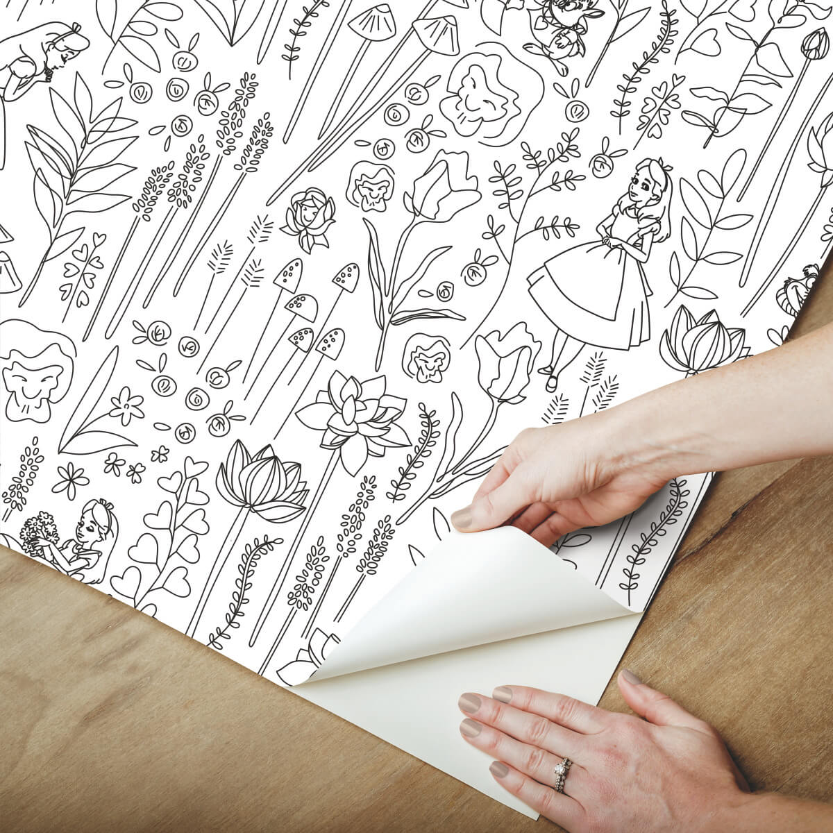 Disney Alice in Wonderland Garden Peel & Stick Wallpaper Sample - Black & White