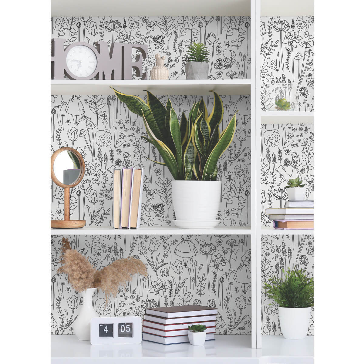 Disney Alice in Wonderland Garden Peel & Stick Wallpaper Sample - Black & White