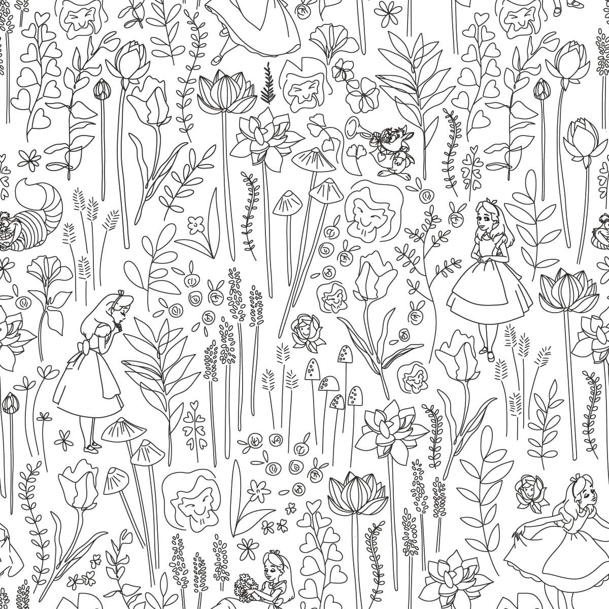 Disney Alice in Wonderland Garden Peel & Stick Wallpaper Sample - Black & White