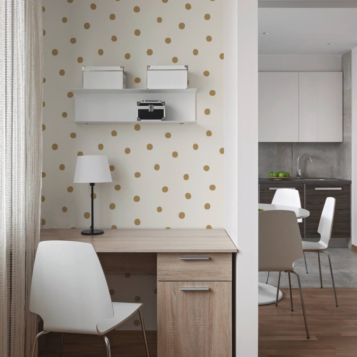 York Large Dots Peel & Stick Wallpaper - Gold on White