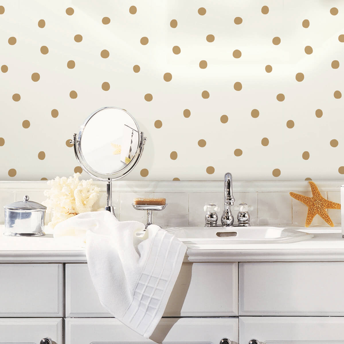 York Large Dots Peel & Stick Wallpaper - Gold on White