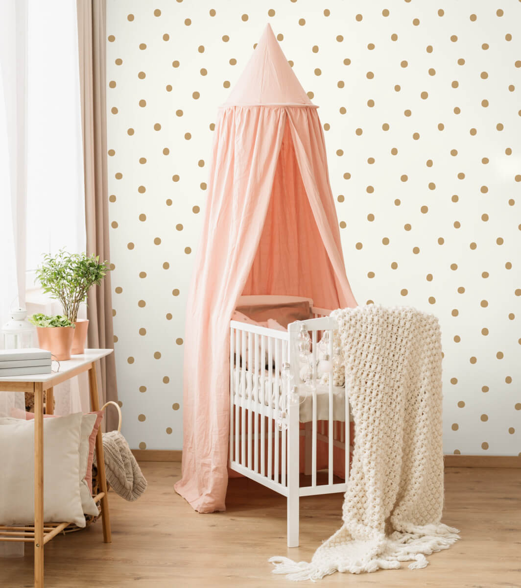 York Large Dots Peel & Stick Wallpaper - Gold on White