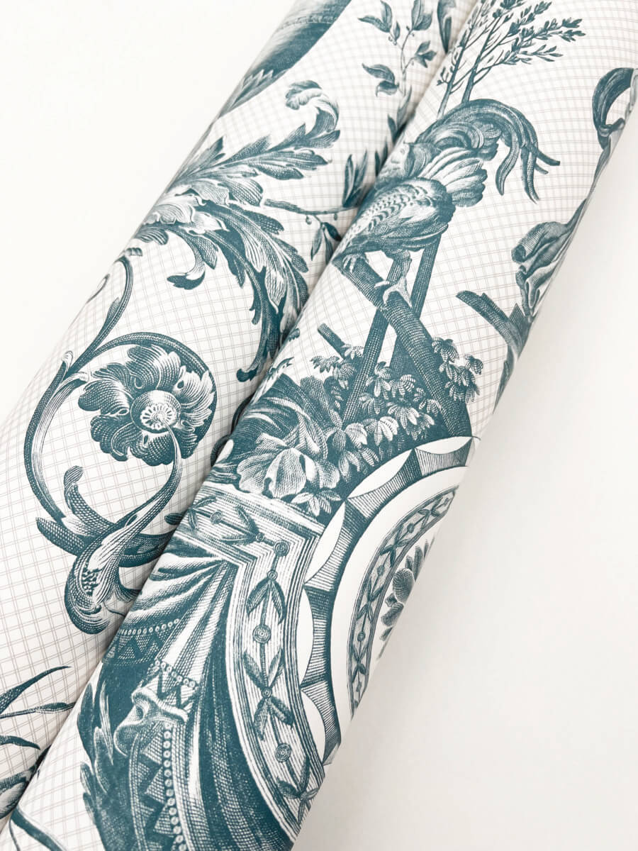 York Toile Avian Fountain Toile Wallpaper Sample - Teal