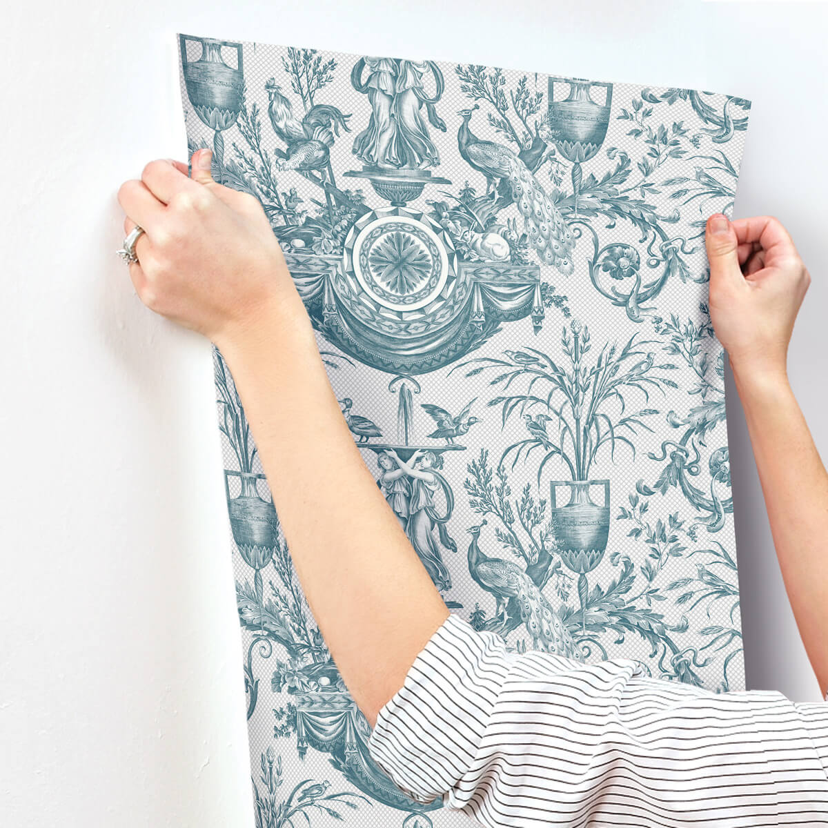 York Toile Avian Fountain Toile Wallpaper Sample - Teal