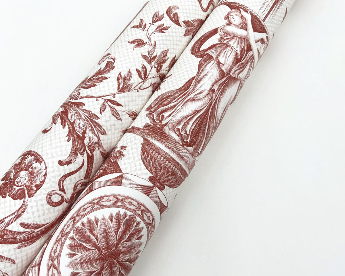 York Toile Avian Fountain Toile Wallpaper - Red