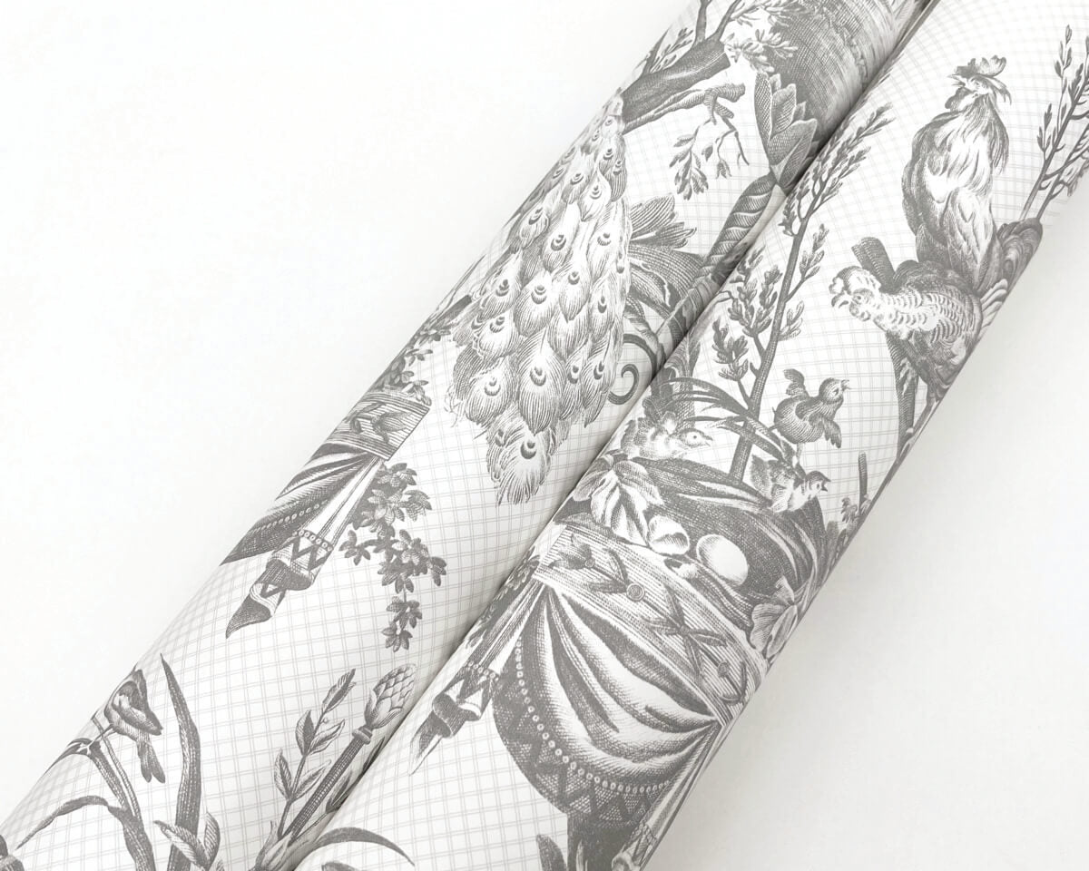 York Toile Avian Fountain Toile Wallpaper Sample - Gray