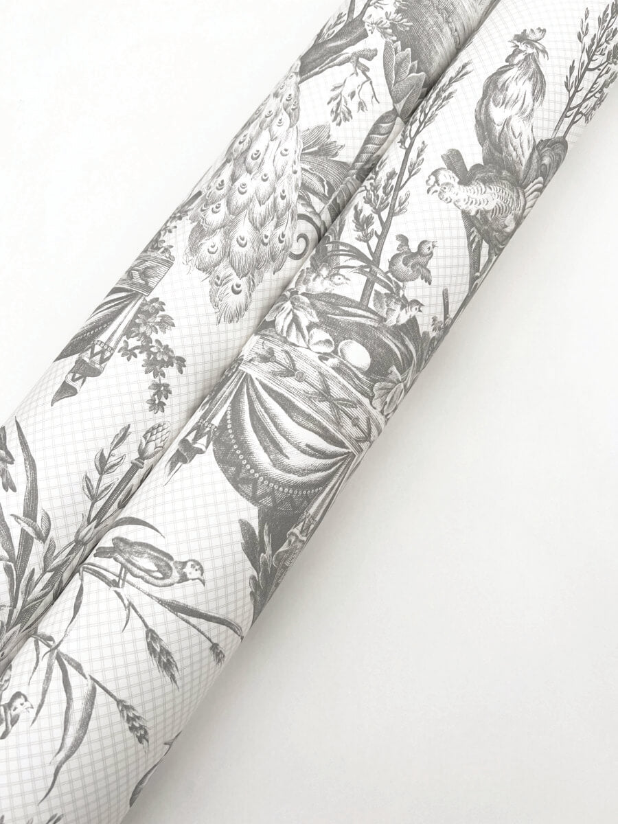 York Toile Avian Fountain Toile Wallpaper Sample - Gray