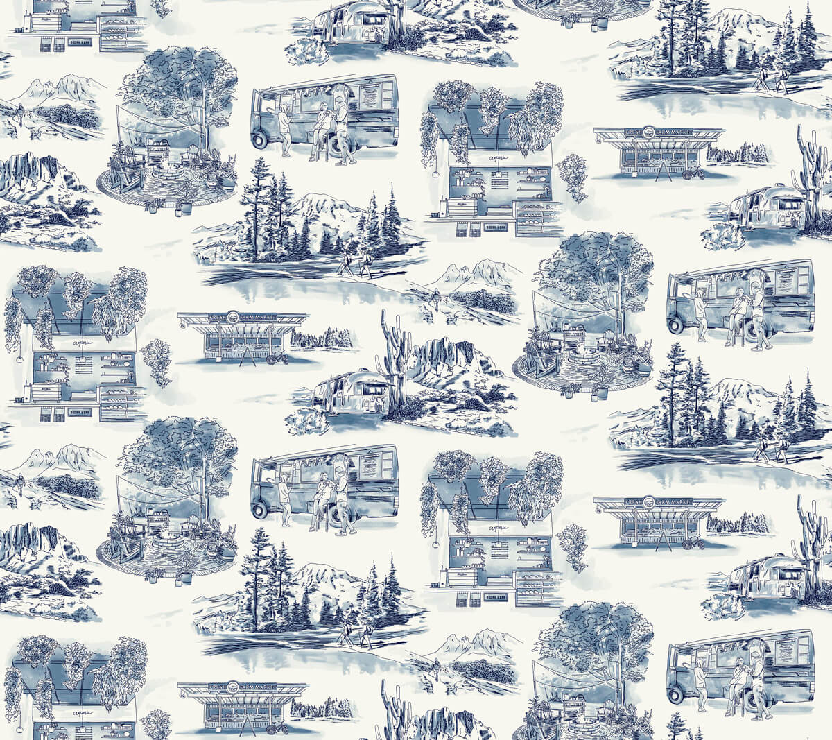 York Toile Modern Vista Toile Wallpaper Sample - Blue