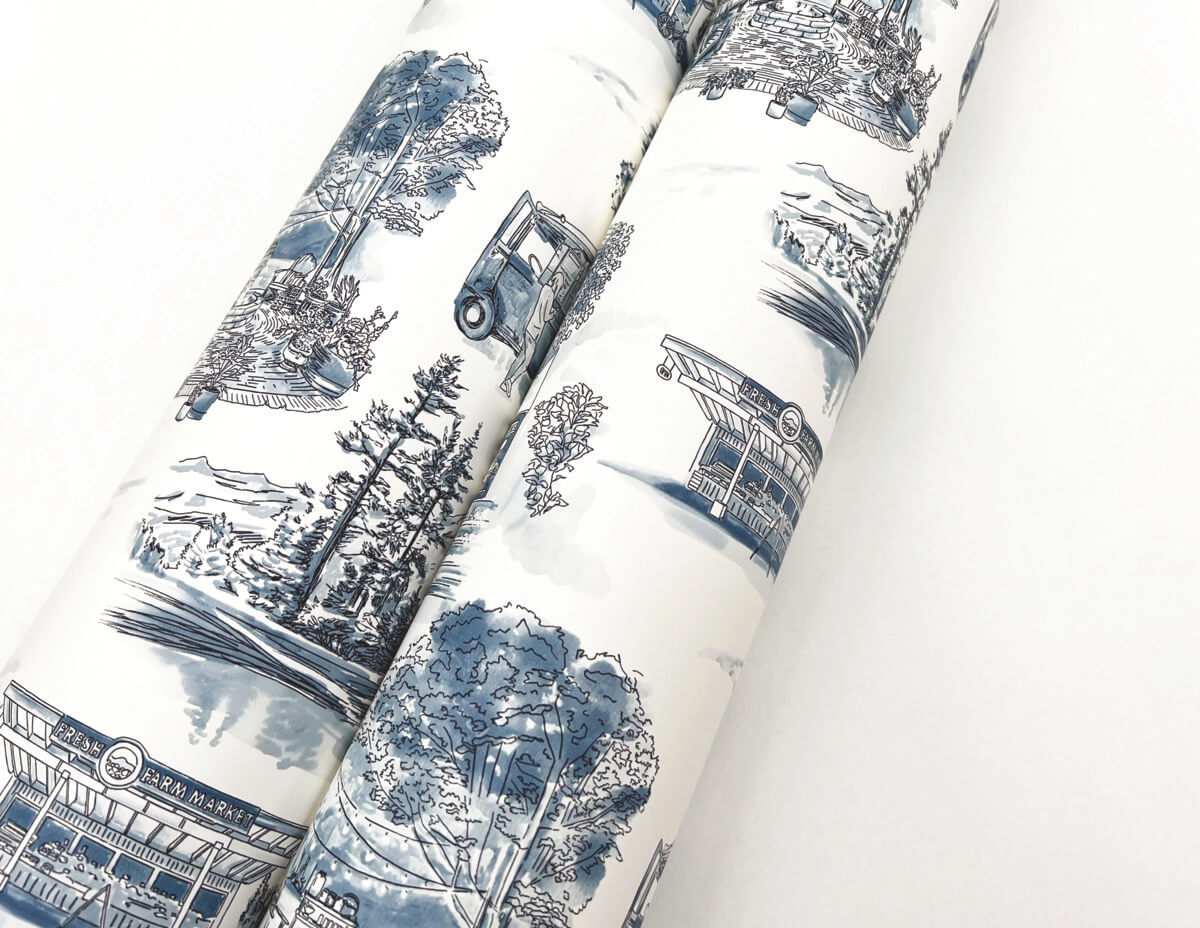 York Toile Modern Vista Toile Wallpaper Sample - Blue