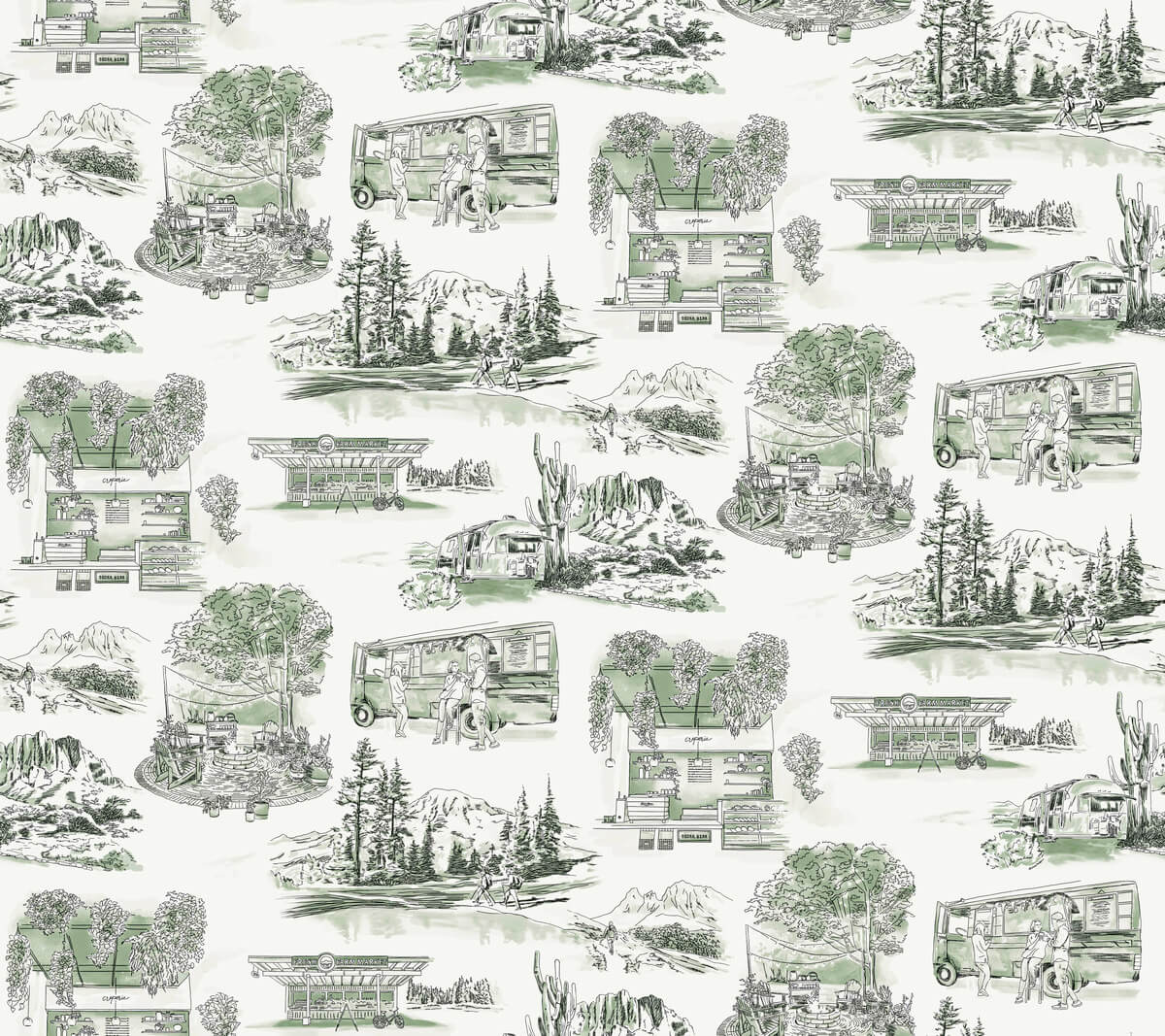 York Toile Modern Vista Toile Wallpaper - Green