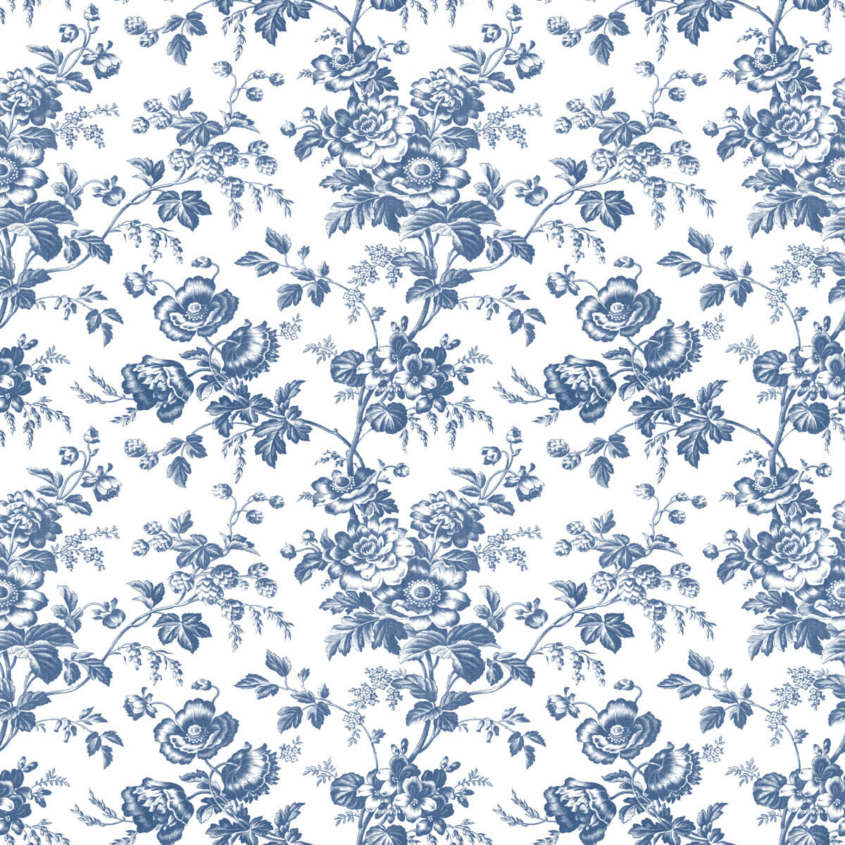 York Toile Anemone Toile Wallpaper Sample - Blue
