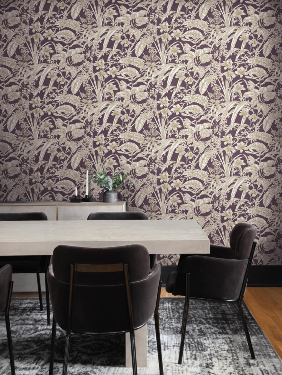 York Toile Orchid Conservatory Toile Wallpaper Sample - Purple