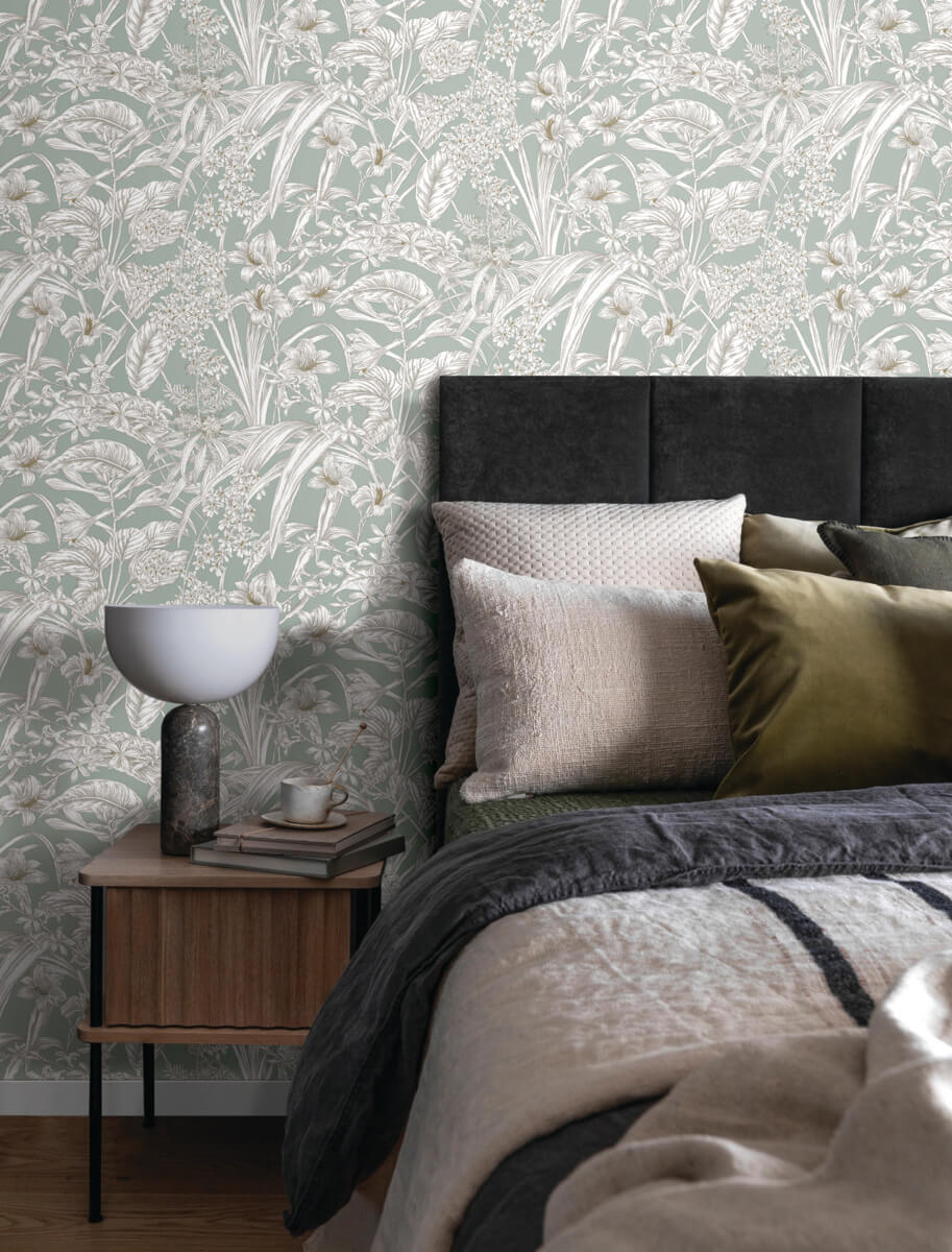 York Toile Orchid Conservatory Toile Wallpaper - Blue