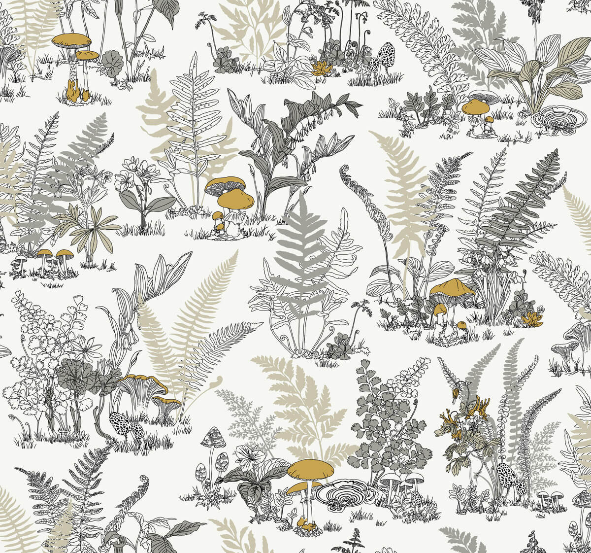York Toile Mushroom Garden Toile Wallpaper - Gray