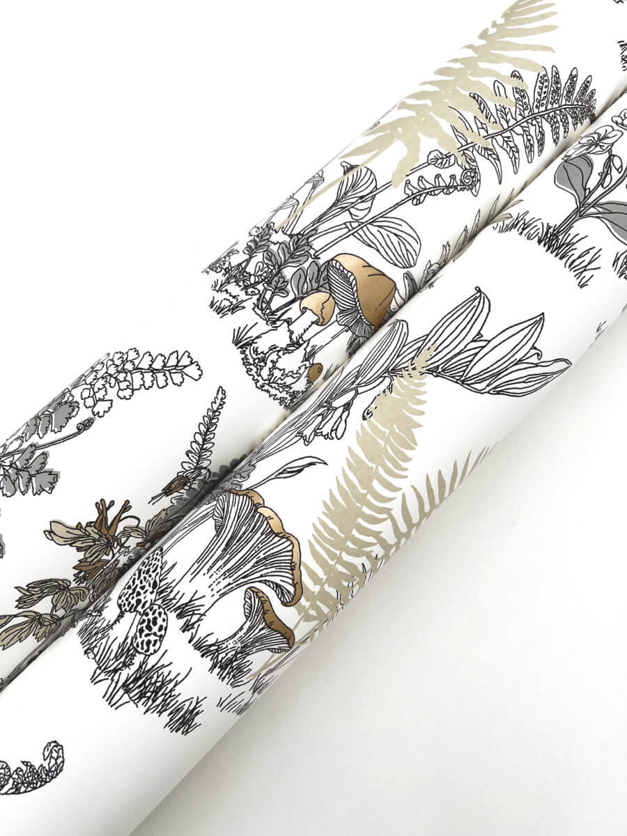 York Toile Mushroom Garden Toile Wallpaper - Gray