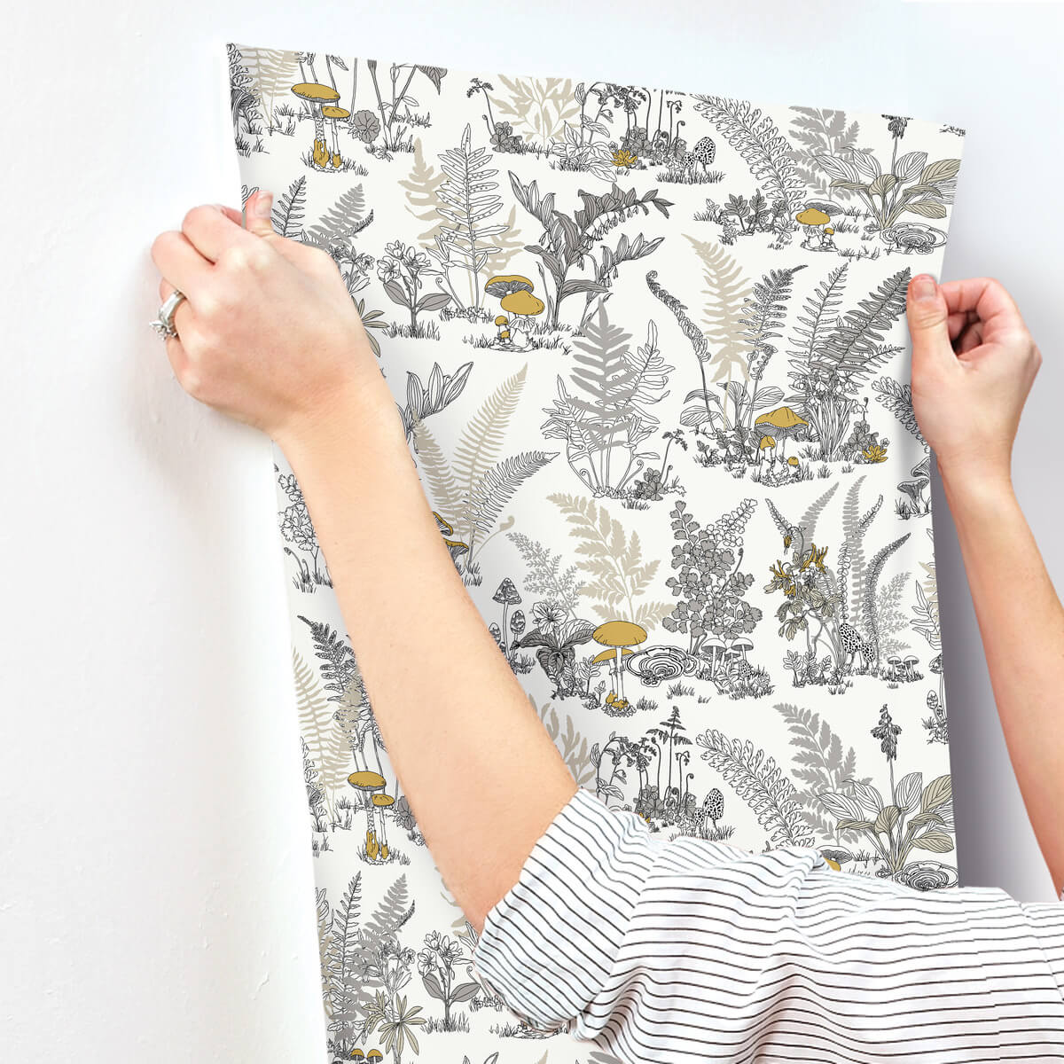 York Toile Mushroom Garden Toile Wallpaper - Gray