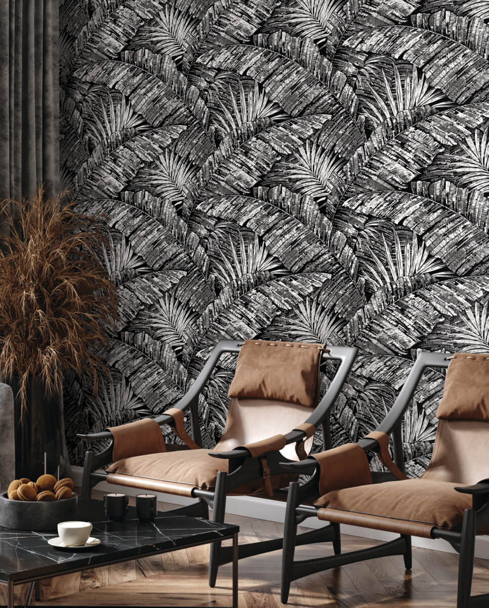 York Toile Palm Cove Toile Wallpaper - Black