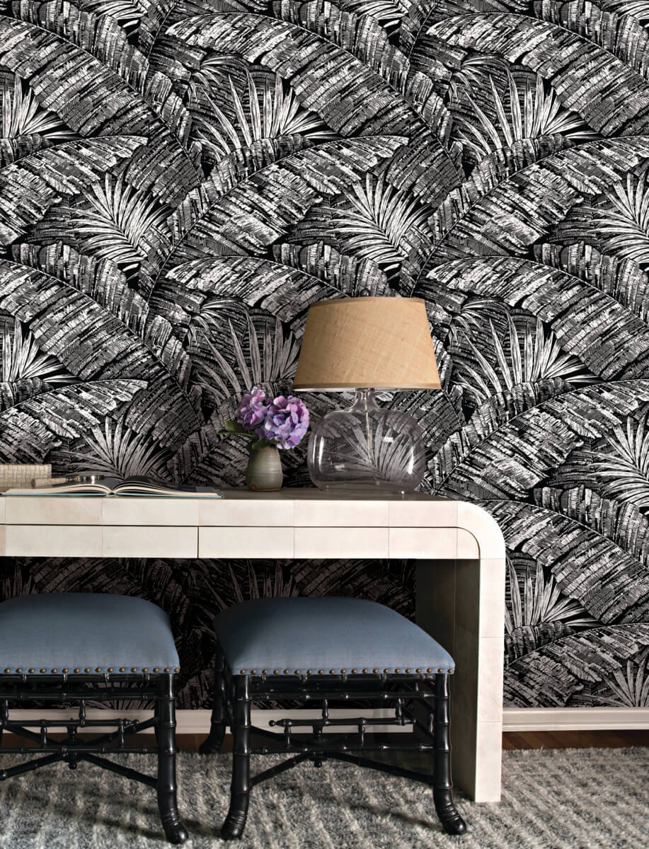 York Toile Palm Cove Toile Wallpaper - Black