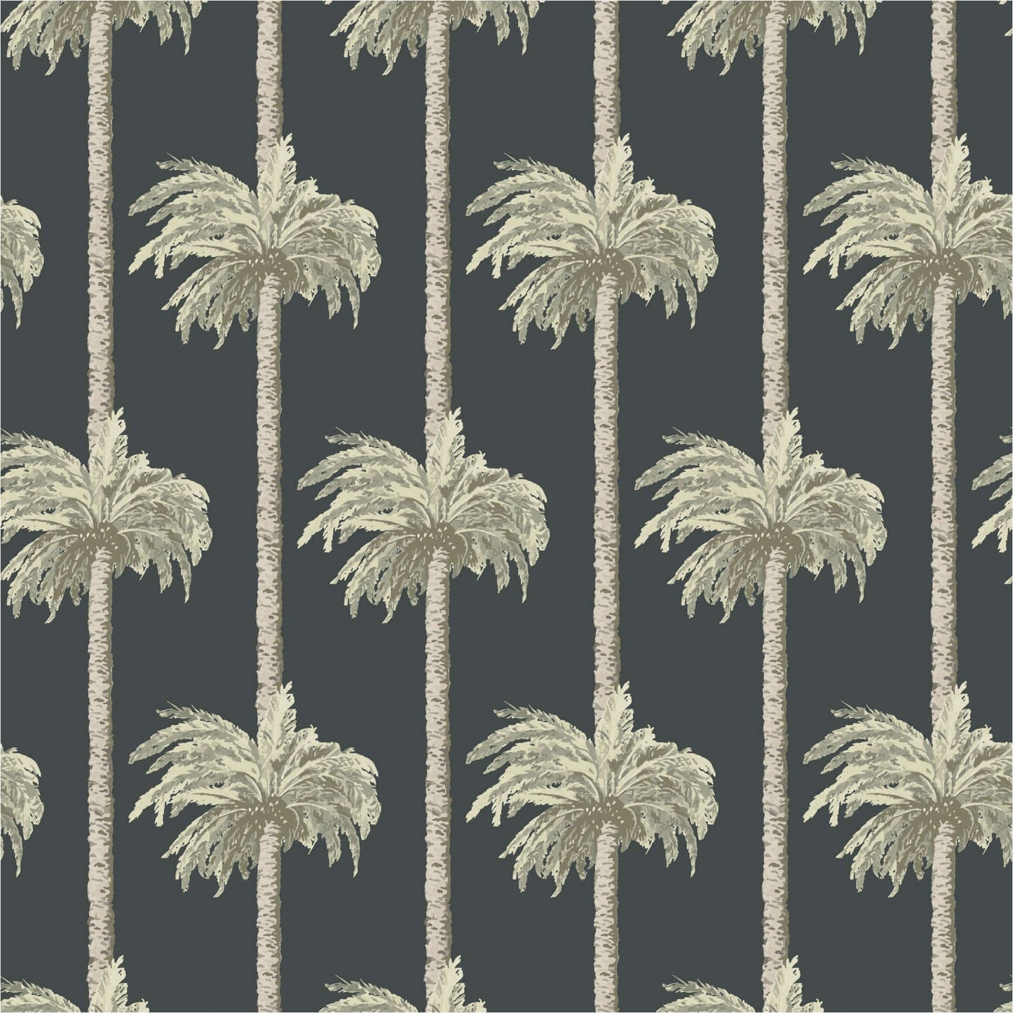 Mitchell Black Retro Tiki Palm Trees Wallpaper Sample - Black