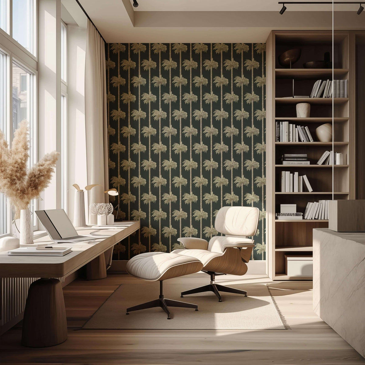 Mitchell Black Retro Tiki Palm Trees Wallpaper - Black