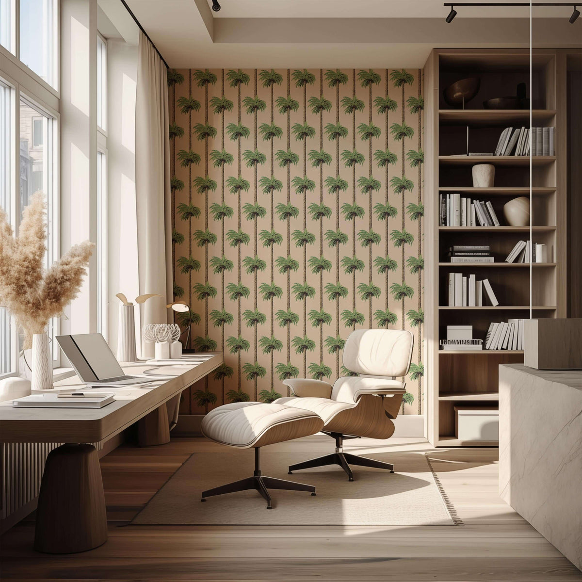Mitchell Black Retro Tiki Palm Trees Wallpaper - Tan