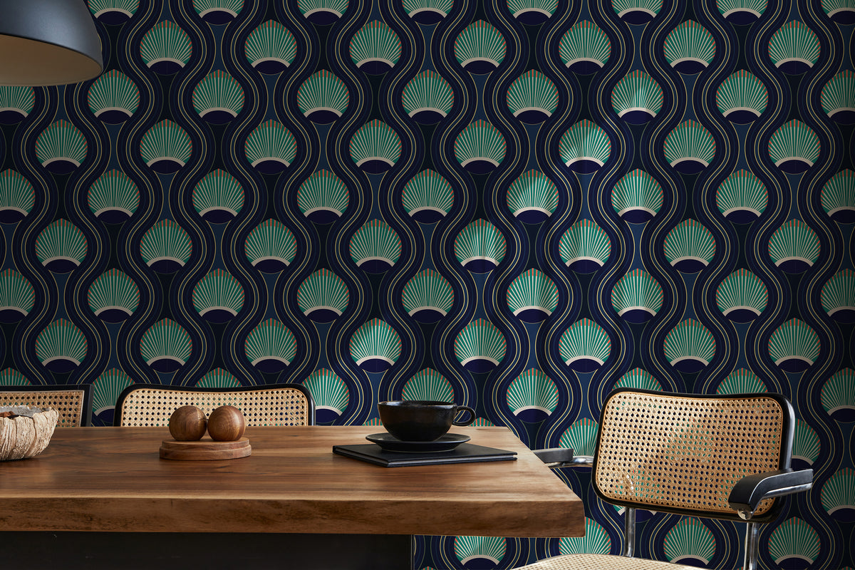Mitchell Black Julianne Taylor Style Riviere Wallpaper Sample - Blue