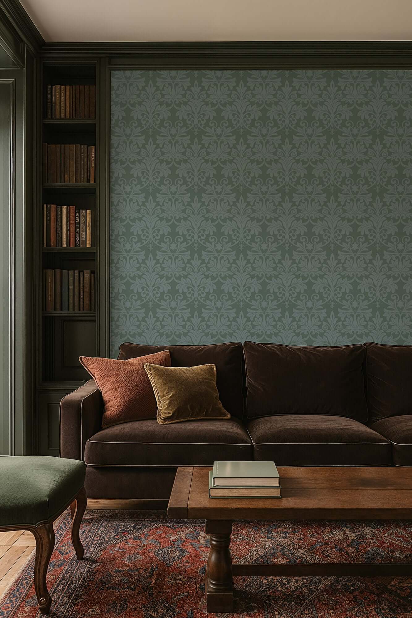 Mitchell Black Rococo Relief Wallpaper - Blue Green
