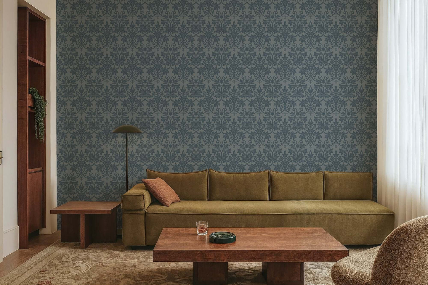 Mitchell Black Rococo Relief Wallpaper - Pewter Blue