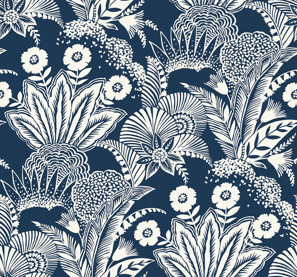 Seabrook Summer House Suvi Palm Grove Wallpaper - Nautical Blue