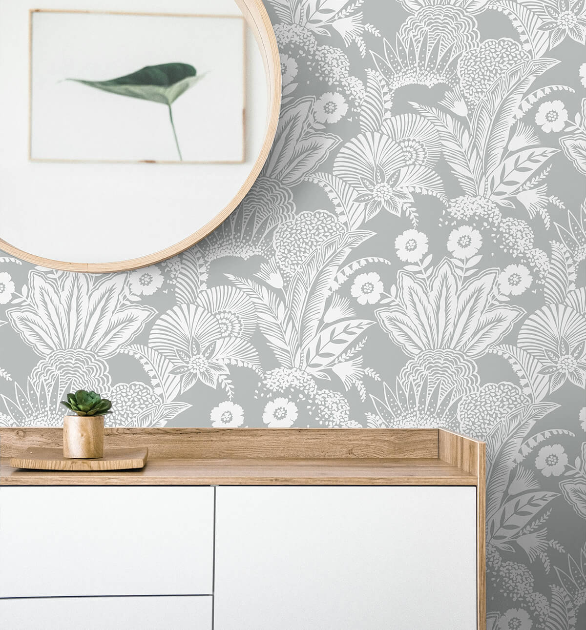 Seabrook Summer House Suvi Palm Grove Wallpaper - Bluish Gray