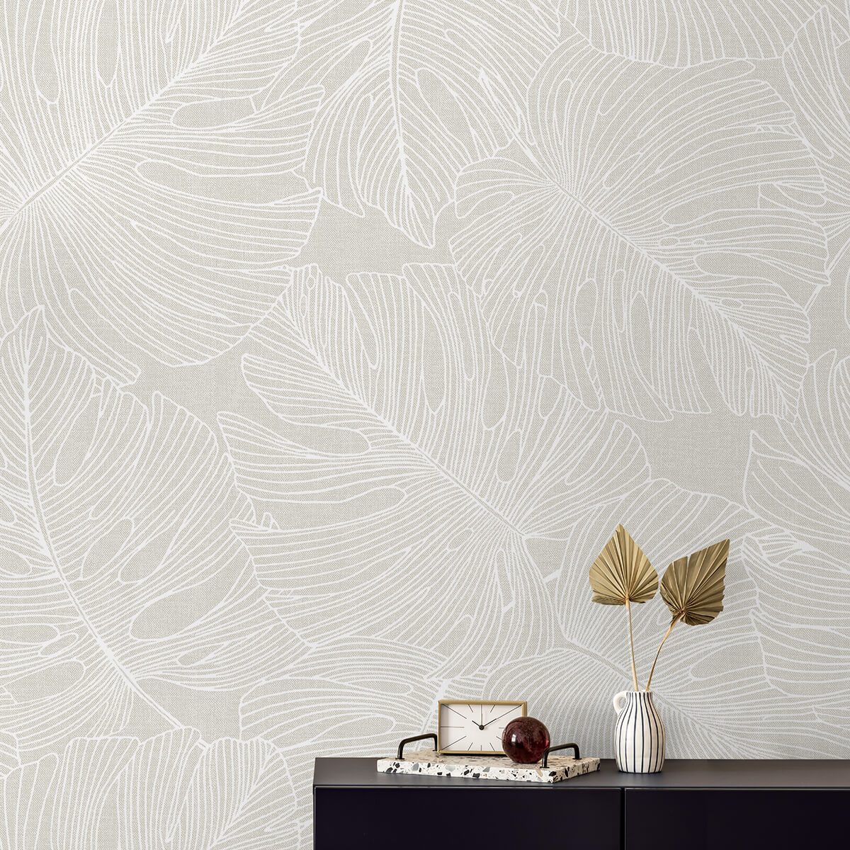 Seabrook Summer House Tarra Monstera Leaf Wallpaper - White Sand