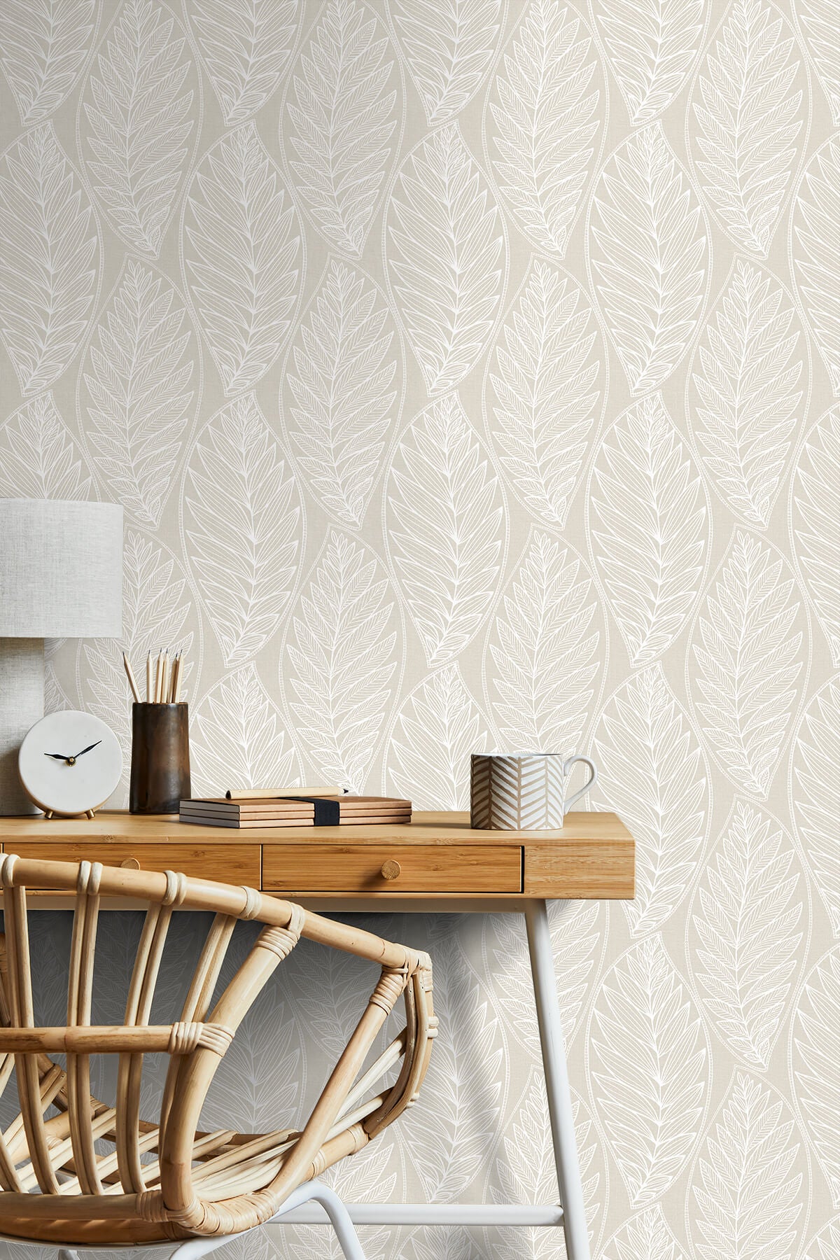 Seabrook Summer House Kira Leaf Husk Wallpaper Sample - Pebble