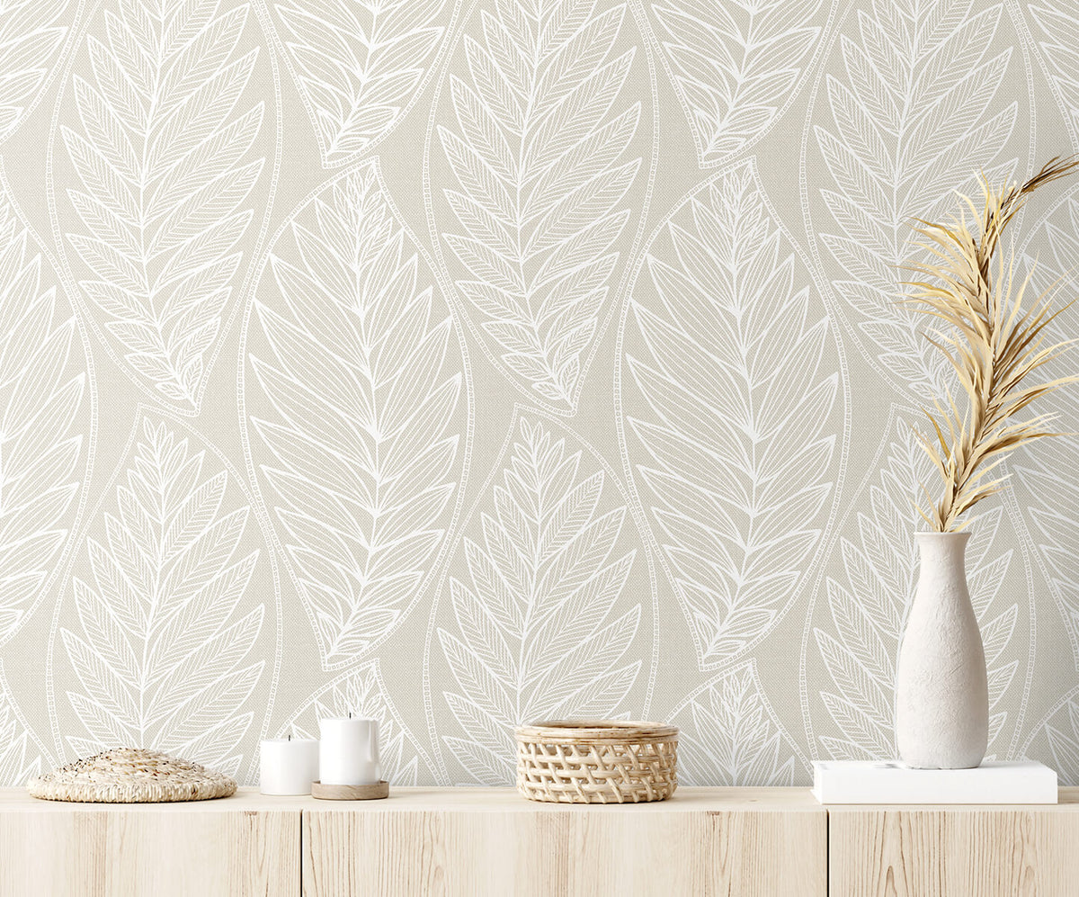 Seabrook Summer House Kira Leaf Husk Wallpaper Sample - Pebble