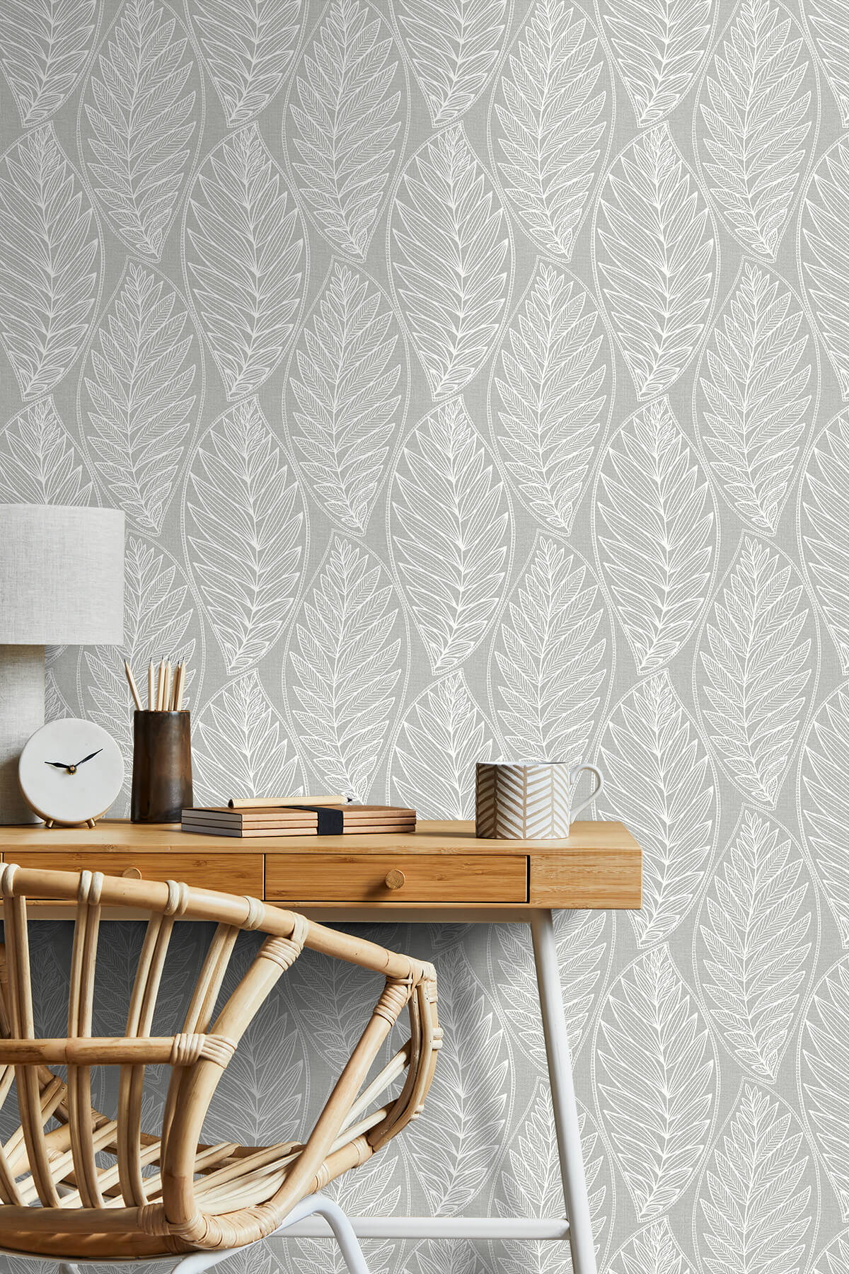 Seabrook Summer House Kira Leaf Husk Wallpaper Sample - Harbor Grey
