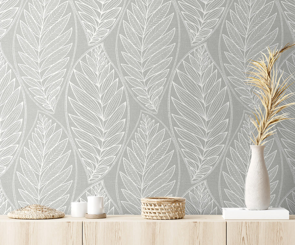 Seabrook Summer House Kira Leaf Husk Wallpaper Sample - Harbor Grey