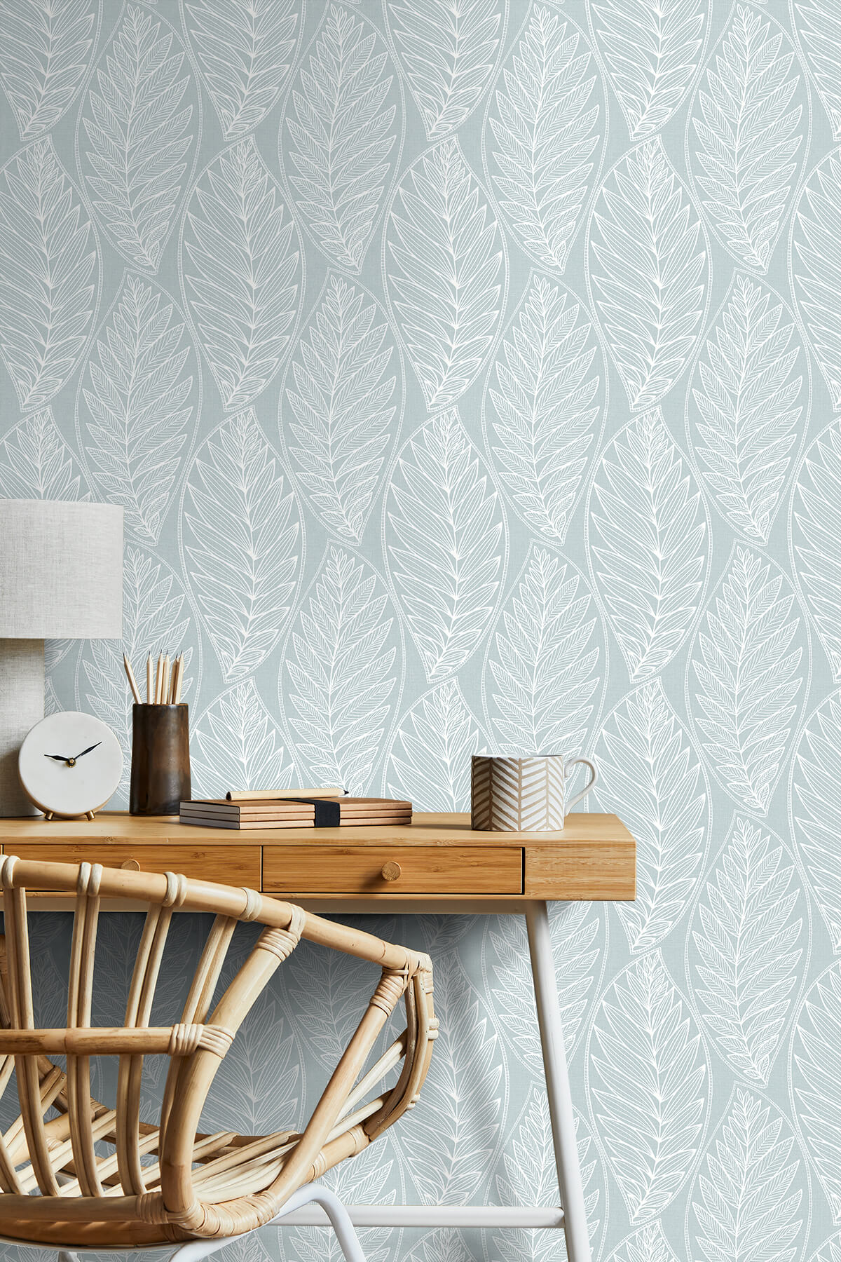 Seabrook Summer House Kira Leaf Husk Wallpaper Sample - Cape Blue