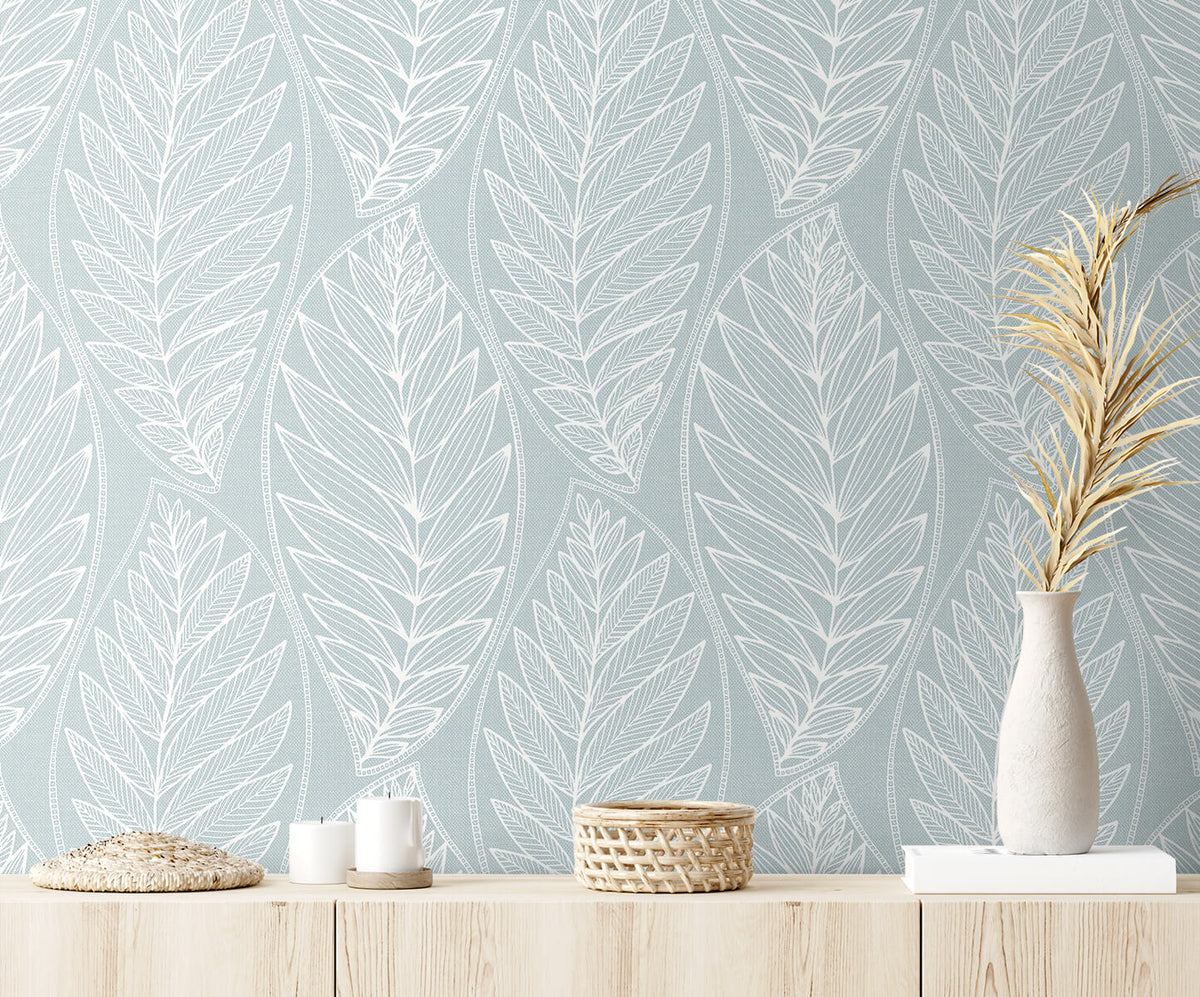 Seabrook Summer House Kira Leaf Husk Wallpaper Sample - Cape Blue