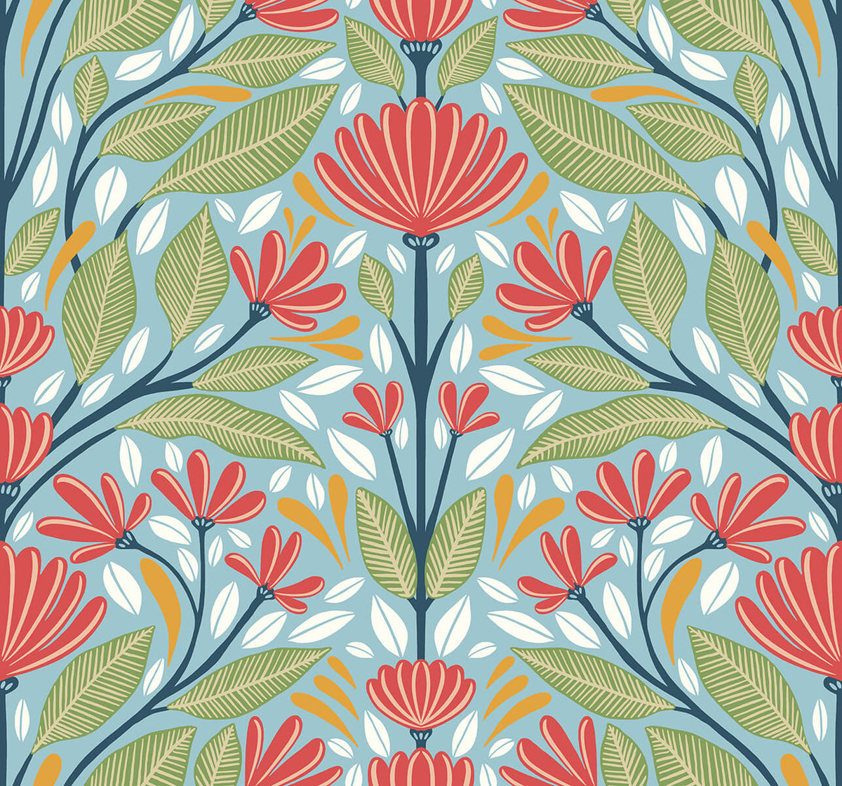 Seabrook Summer House Carmela Folk Floral Wallpaper Sample - Summer Garden