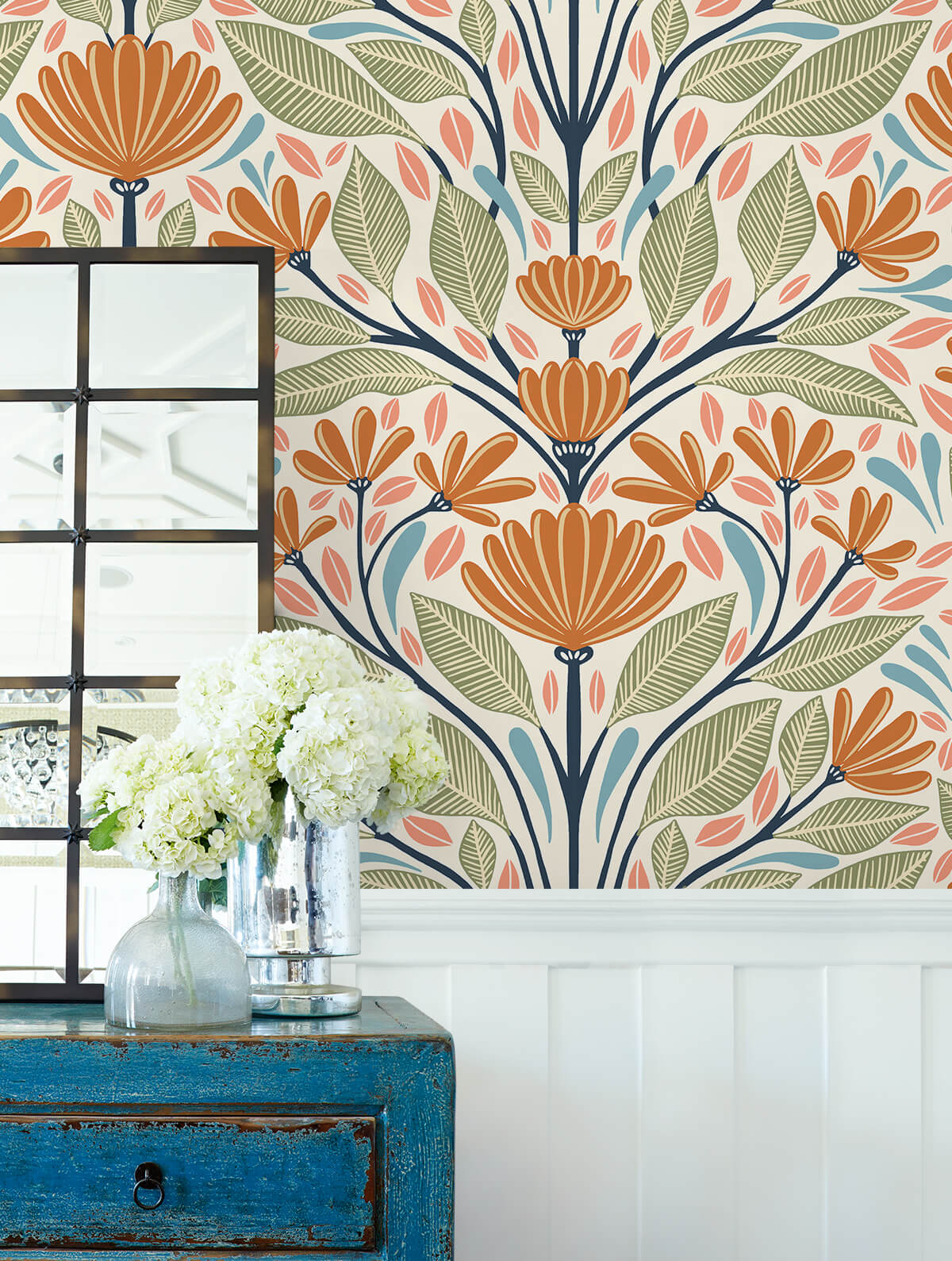 Seabrook Summer House Carmela Folk Floral Wallpaper - Summer Ends