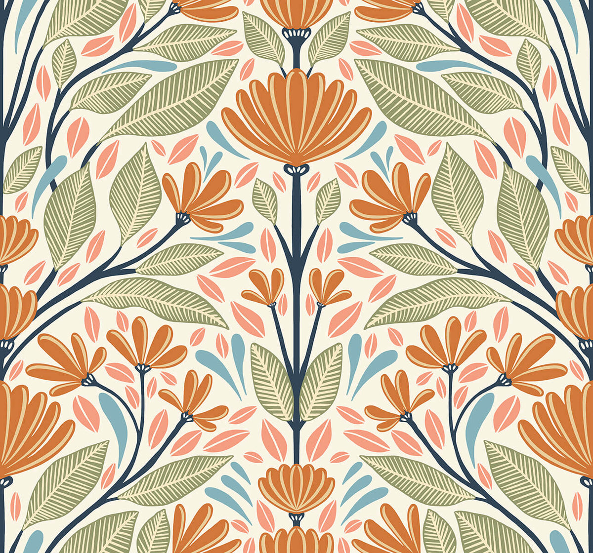 Seabrook Summer House Carmela Folk Floral Wallpaper - Summer Ends