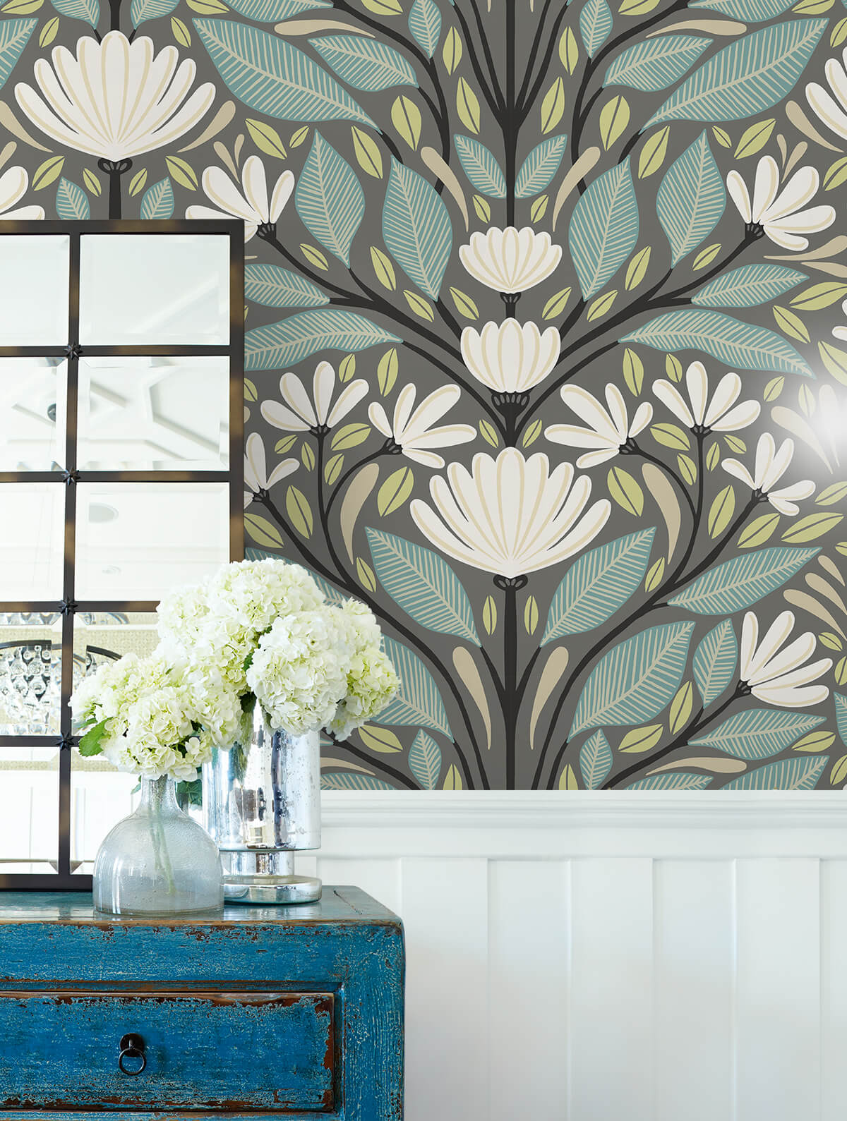 Seabrook Summer House Carmela Folk Floral Wallpaper - Spirit Grey