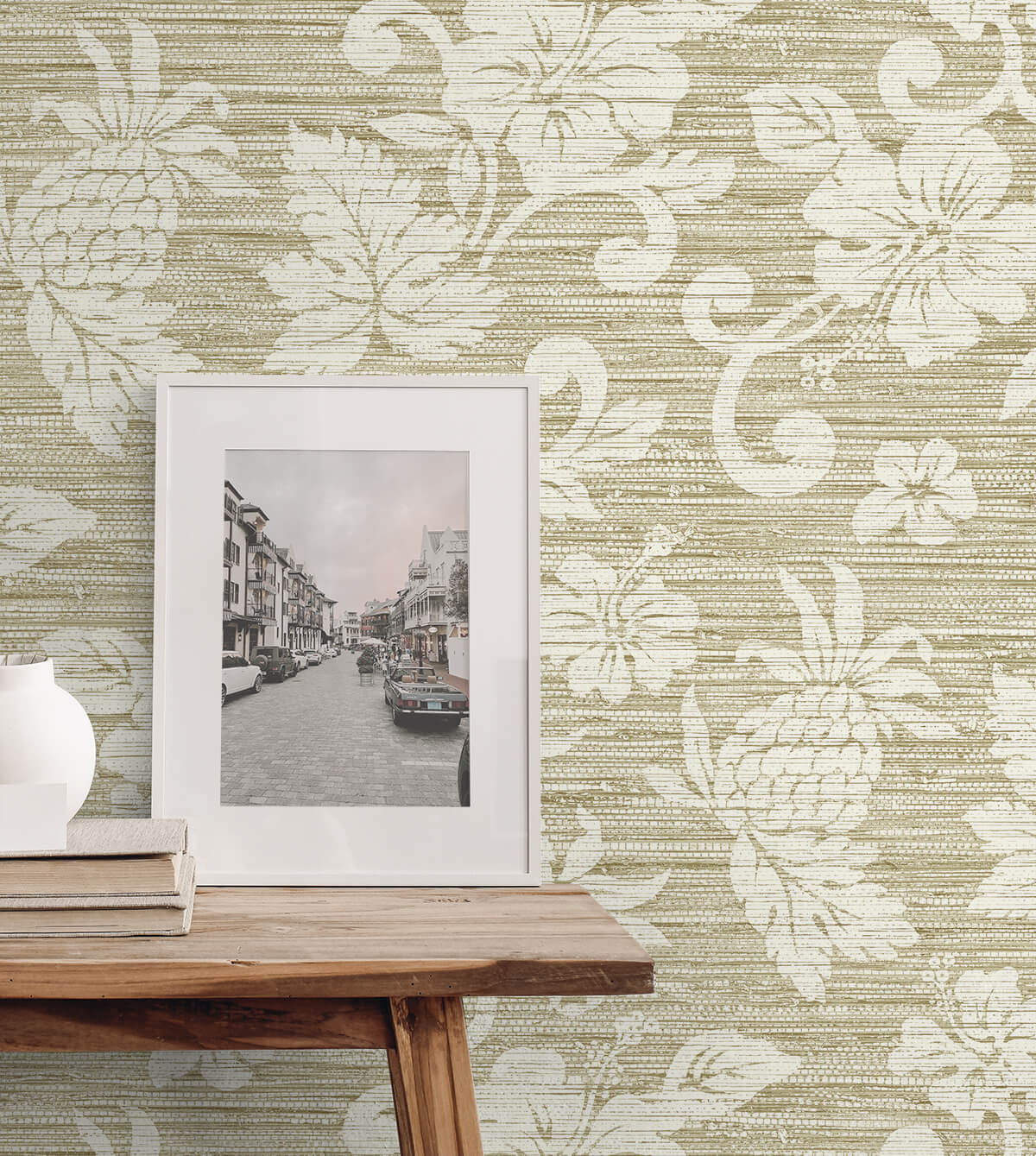 Seabrook Summer House Juno Island Floral Wallpaper - Saddle Tan