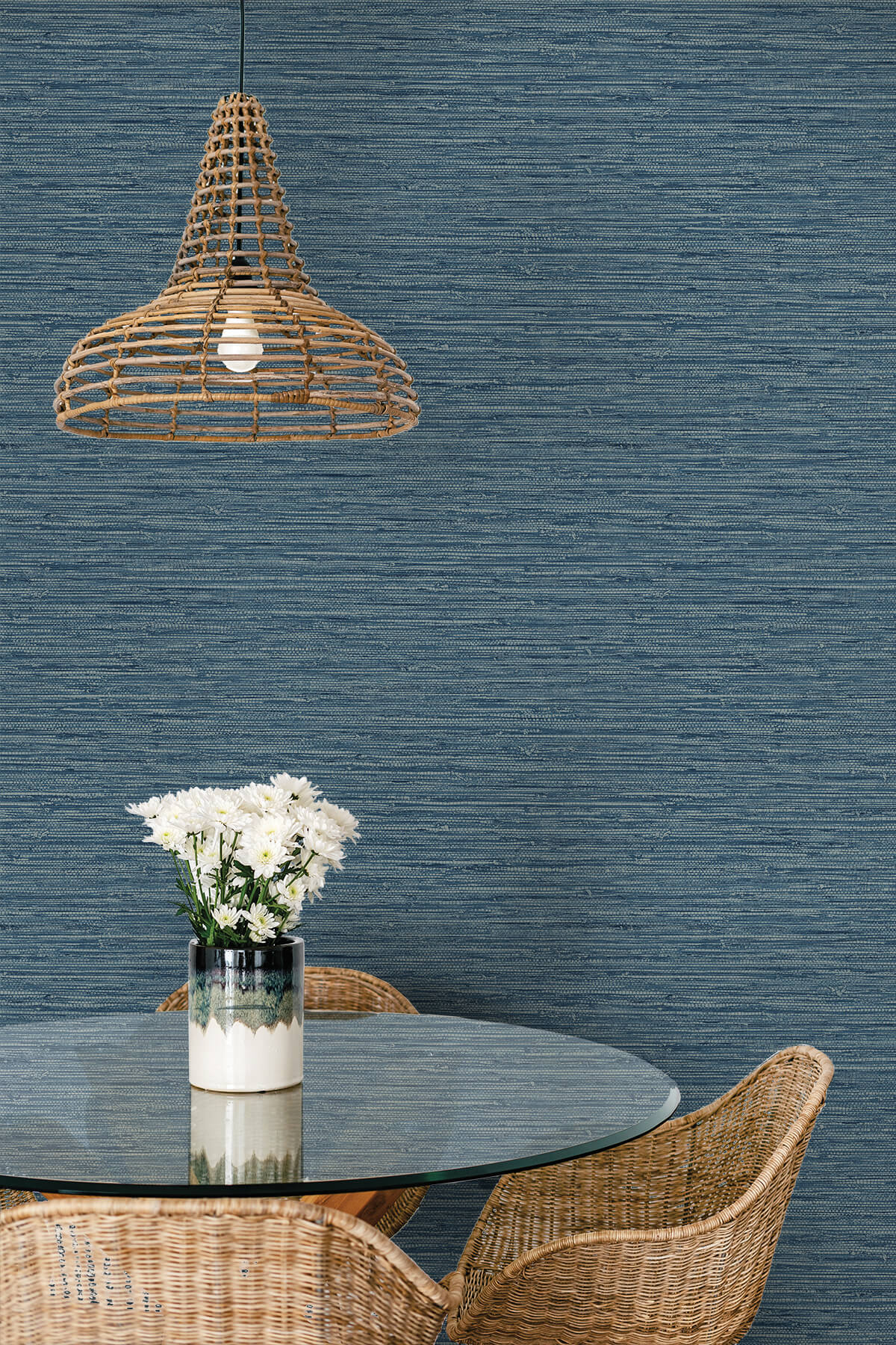 Seabrook Summer House Isla Faux Jute Wallpaper - Bay Blue