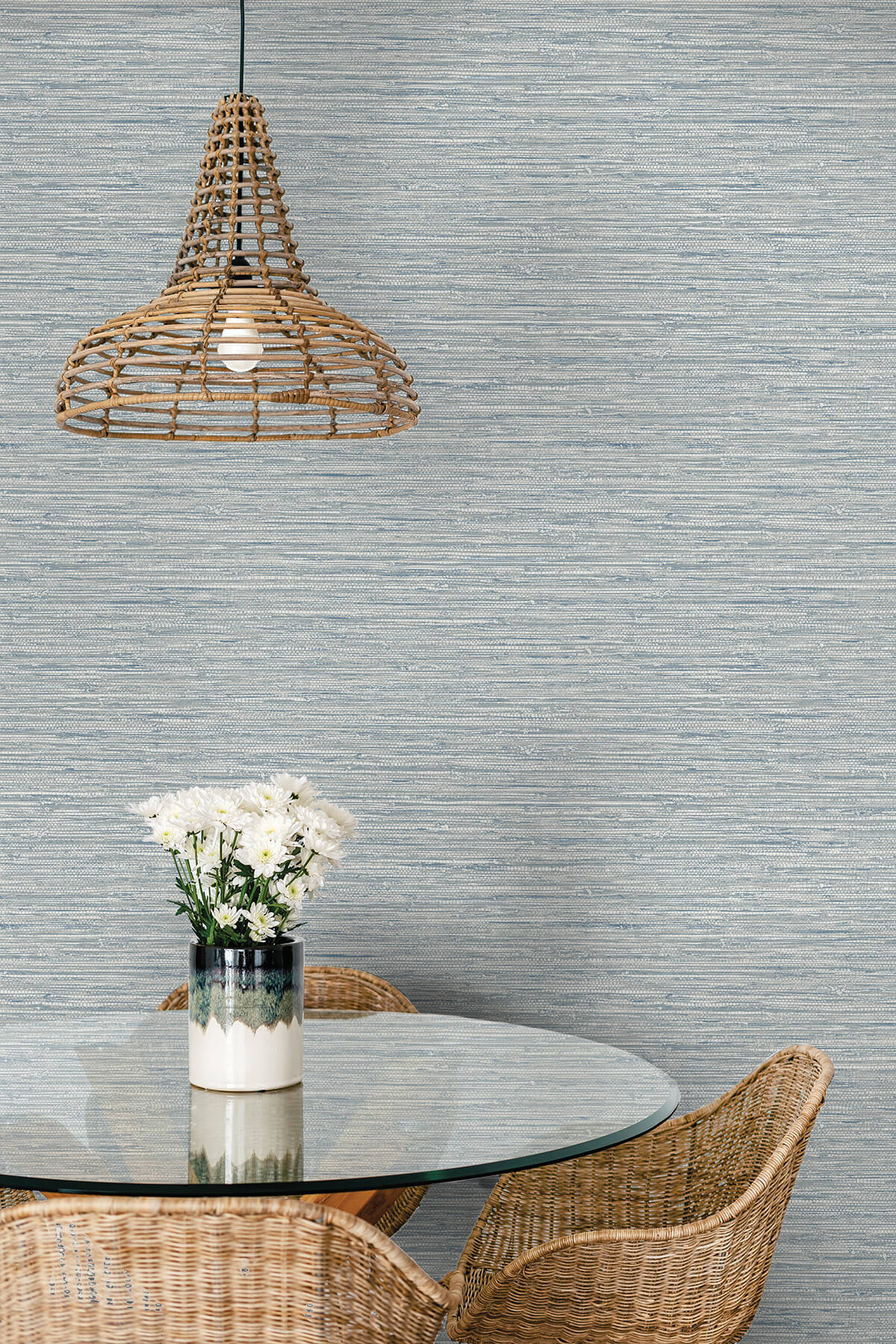 Seabrook Summer House Isla Faux Jute Wallpaper - Fantasy Blue