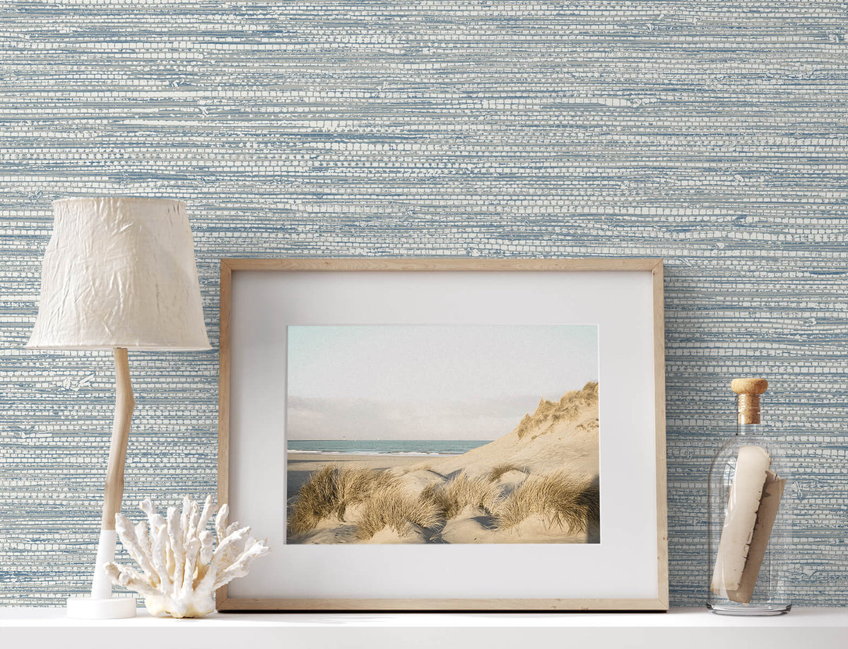 Seabrook Summer House Isla Faux Jute Wallpaper - Fantasy Blue